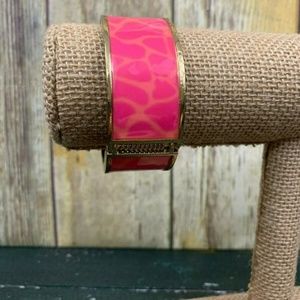 Gold Pink Animal Print Cuff Enamel Bracelet